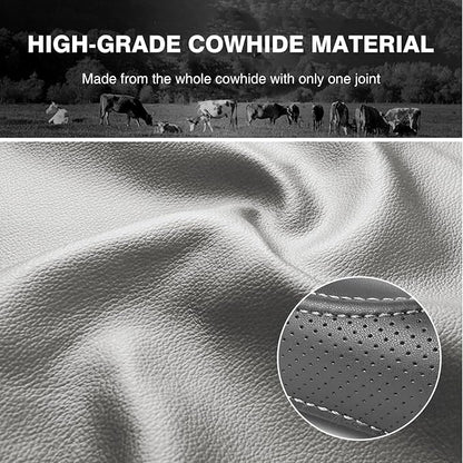 High-Grade Gray Genuine Leather Steering Wheel Cover - Image 3