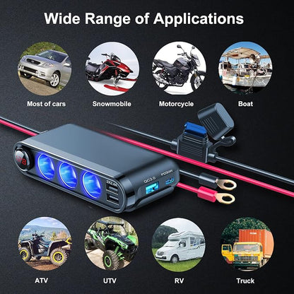 12V Cigarette Lighter Socket Splitter, 200W 3 Socket Multi Port Car Cigarette - Image 3