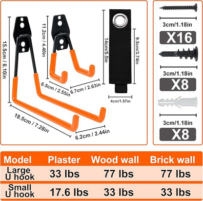 QUELIEN 4 Pack Garage Wall Hooks, 2 Large 7.5 in & 2 Small 2.5 in Heavy-Duty - Image 2