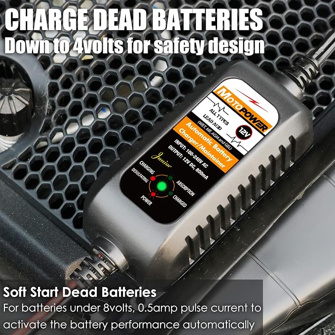 MOTOPOWER MP00205A 12V 800mA Automatic Battery Charger, Battery Maintainer - Image 2