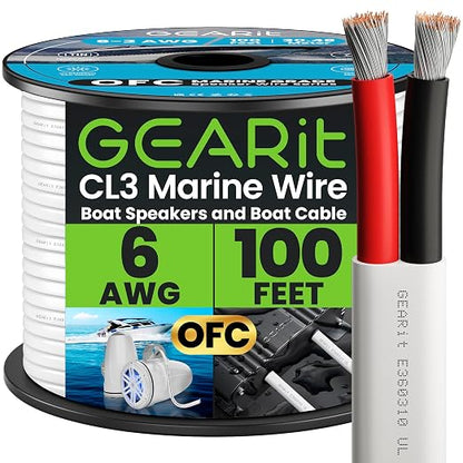 GEARit 6 Gauge Marine Wire, 6/2 AWG Marine Grade Tinned Copper Oxygen Free by GEARit