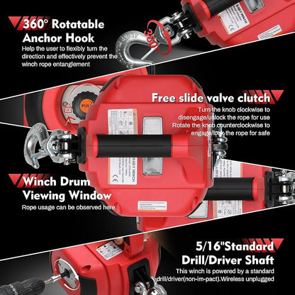 Portable Drill Winch of 1000 Lbs, Rotate The Hook 360 Degrees, - Image 3