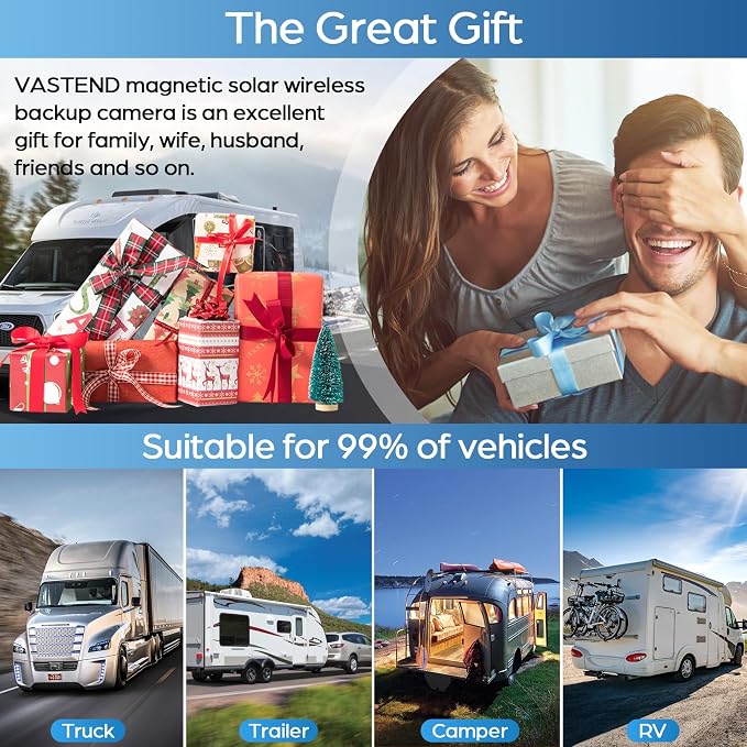 Magnetic Solar Wireless Backup Camera No Installation VASTEND 1080P 7'' RV - Image 6