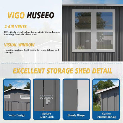 10x14x6.7FT Outdoor Storage Shed, Galvanized Steel Garden Shed - Image 2