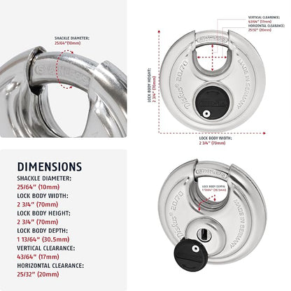 6 Pack ABUS Diskus 20/70 Heavy Duty Stainless Steel Disk Padlock - Image 2