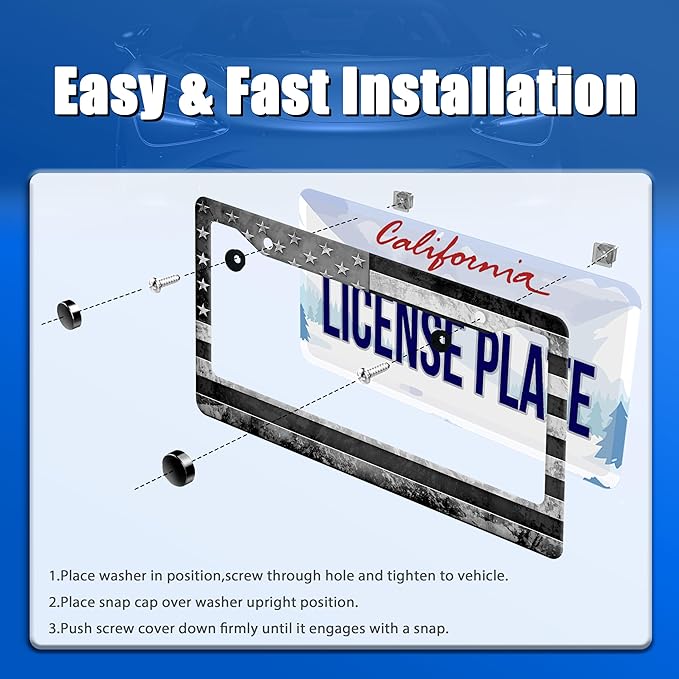 Grey Black American Flag License Plate Frame Vintage USA Flag License Plate - Image 3