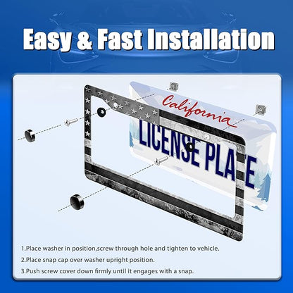 Grey Black American Flag License Plate Frame Vintage USA Flag License Plate - Image 3