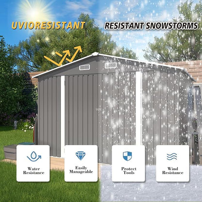 10x8x6.4FT Outdoor Storage Shed, Galvanized Steel Garden Shed - Image 4