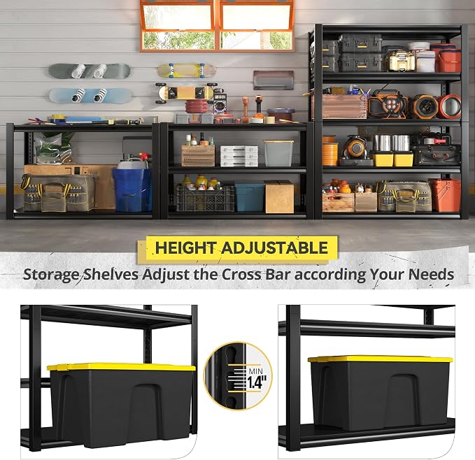 REIBII 2500LBS Garage Shelving 72" H Storage Shelves 39.8" W Metal Shelving - Image 5