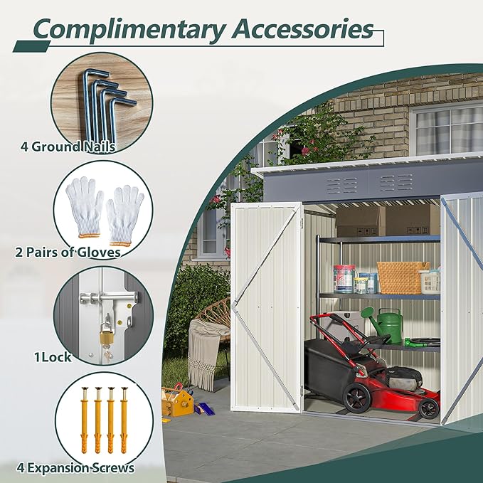 6x4 FT Outdoor Metal Storage Shed - Image 7