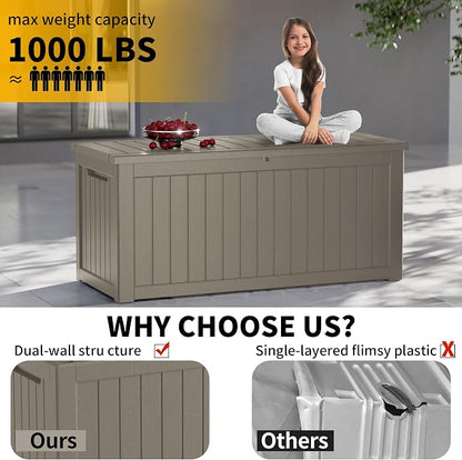 270 Gallon Outdoor Storage Box Patio Deck Box Waterproof, Resin Lockable - Image 6