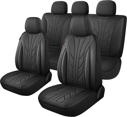 CAROMOP Luxury Faux Leather&Fabric Car Seat Covers Full Set by CAROMOP