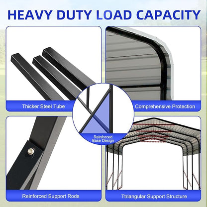 12x24 Metal Carport with Base Fixings Heavy Duty Garage Outdoor Chrome Plated - Image 4
