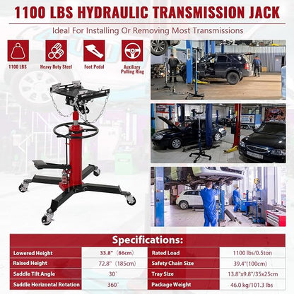 Hydraulic Transmission Jack 1100 Lbs Capacity 33.8"-72.8" Lifting Height 2 - Image 3