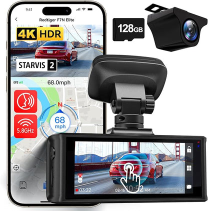 REDTIGER 4K HDR Dash Cam Front and Rear, STARVIS 2 Sensor, 5.8GHz WiFi APP by REDTIGER