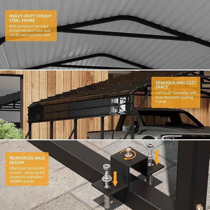 20 x 20 FT Metal Carport with Galvanized Steel Roof, Heavy Duty Metal Roof - Image 3