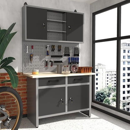 JZD Industrial Steel Garage Storage Cabinet System, Included Pegboard Wall - Image 4