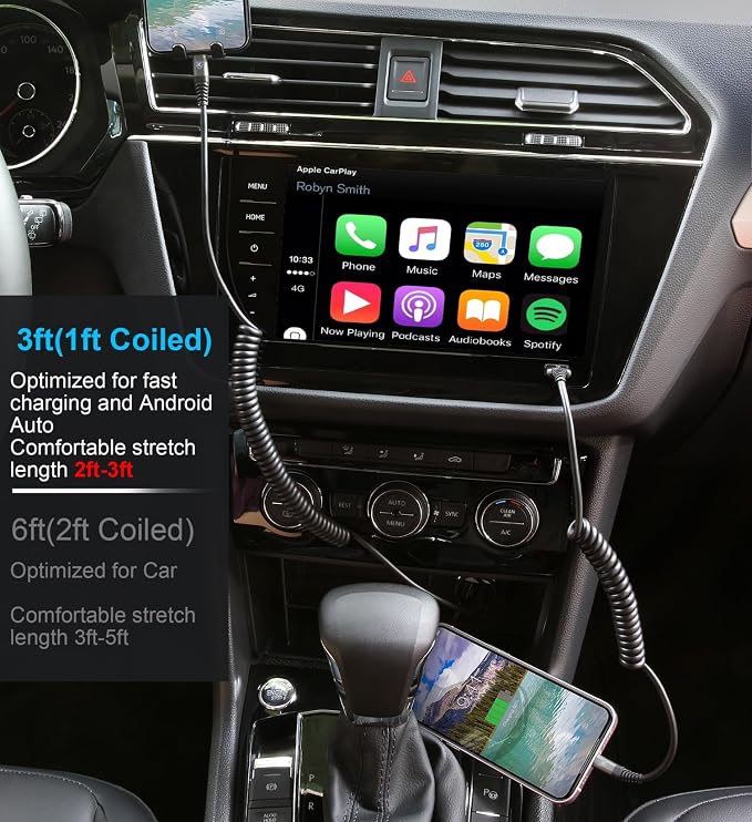 iPhone Charger Cable for Car, Coiled Lightning Cable 2 Pack Lightning Cord - Image 3