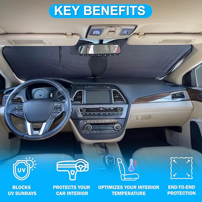 2 Piece Car Windshield Sun Shade Foldable | Durable Polyester Windshield - Image 2