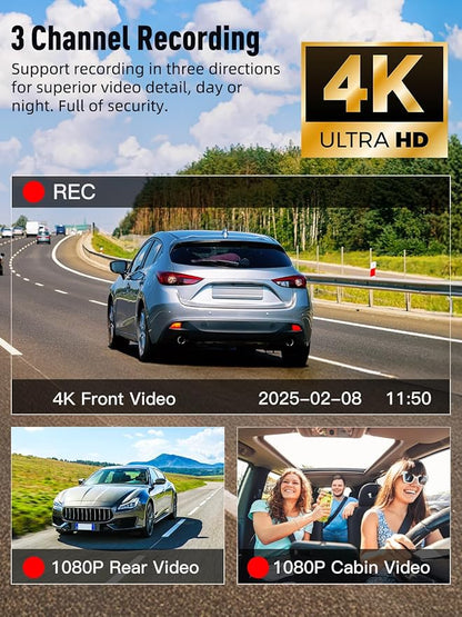 3 Channel 5G WiFi Dash Cam, 4K+1080P+1080P Dash Cam Front and Rear Inside - Image 4