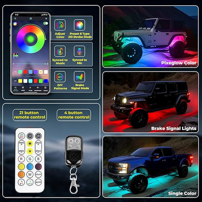 8 Pods 168 LEDs 5 Sides RGB Rock Lights, App/Remote Control Rock Lights - Image 3