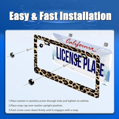 Leopard License Plate Frame Cheetah Leopard Brown License Plate Stainless Steel - Image 3