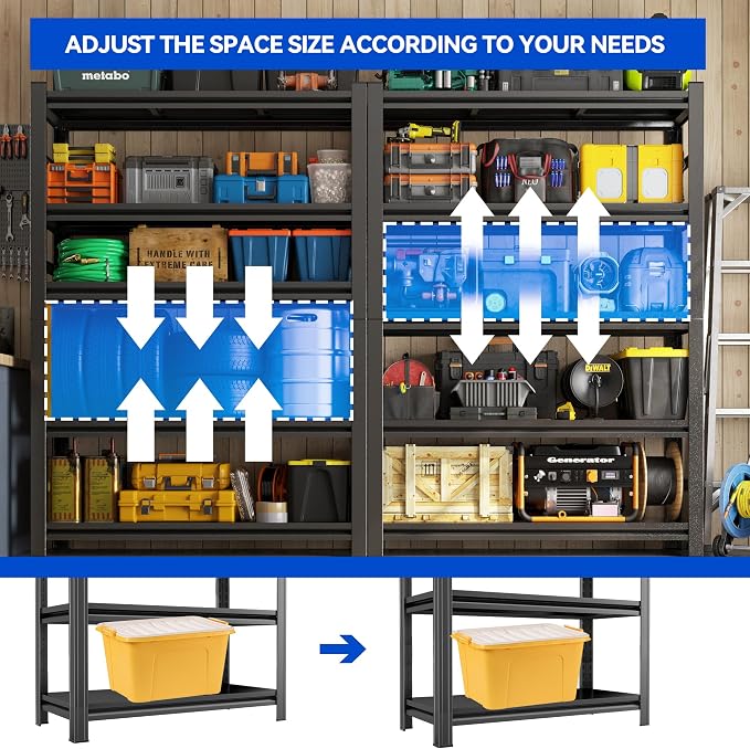 59"H Garage Shelving Heavy Duty Rack, 3000 LBS Extra Large Capacity 5 Tier - Image 3