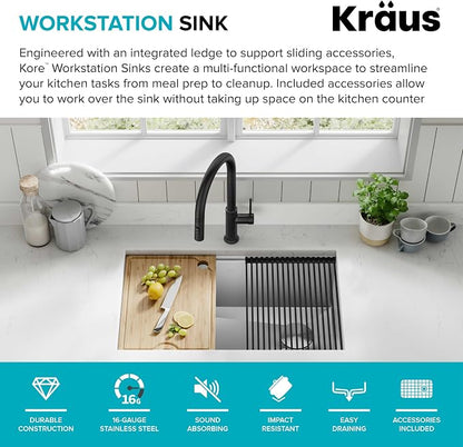 KRAUS Kore Workstation 30-inch Undermount 16 Gauge Stainless Steel Kitchen Sink - Image 3
