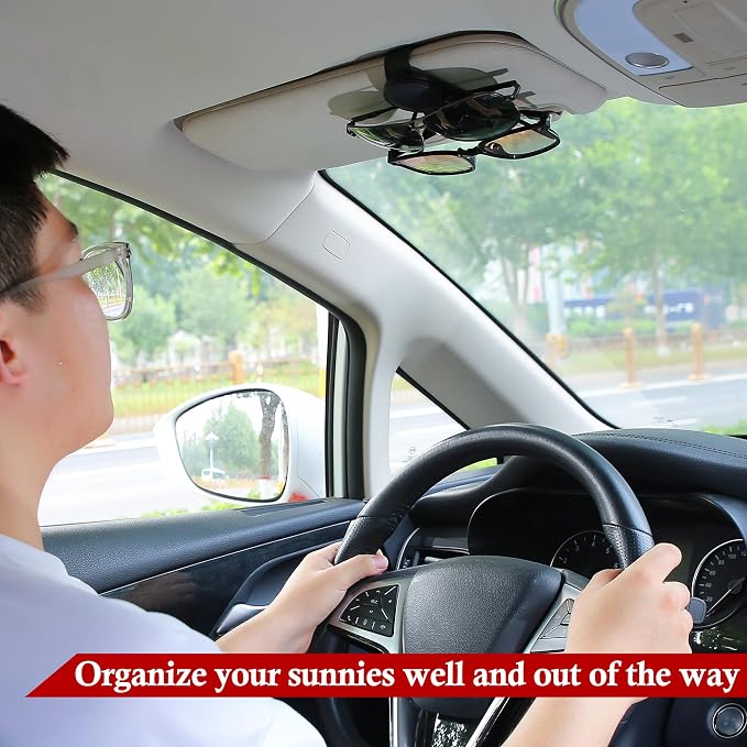 KIWEN 2 Pack Sunglasses Holder for Car Visor, Magnetic Leather Sunglass - Image 5