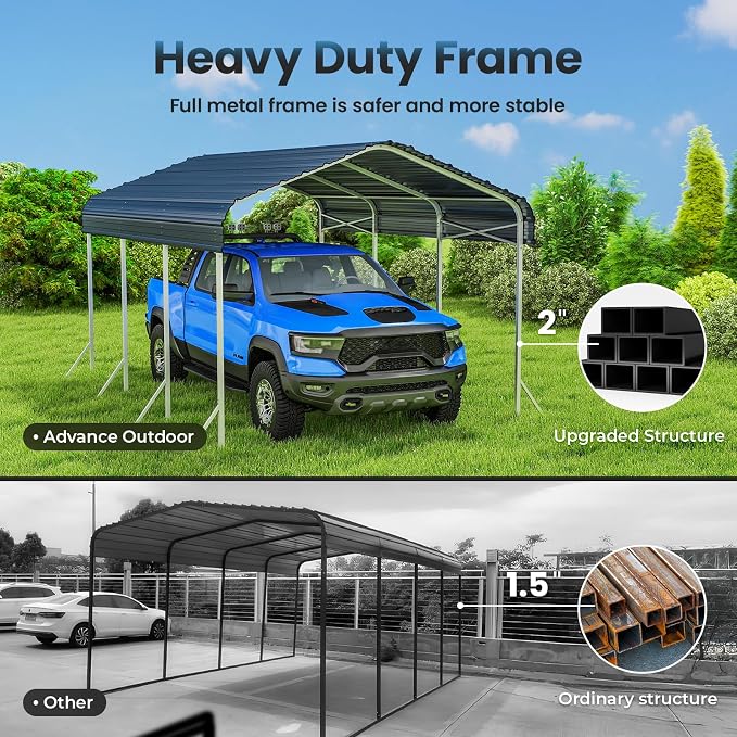 10x15 Ft Carport, Heavy Duty Metal Car Port, All-Weather Protection, Easy - Image 3