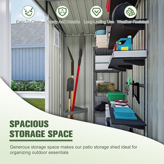 6x4 FT Outdoor Storage Shed, Metal Shed - Image 8