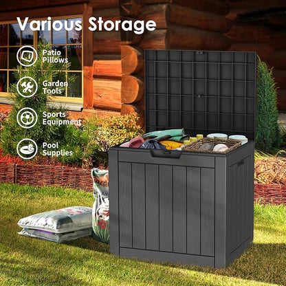 35 Gallon Lockable Resin Deck Box, Waterproof & UV-Resistant Outdoor Storage Box - Image 3