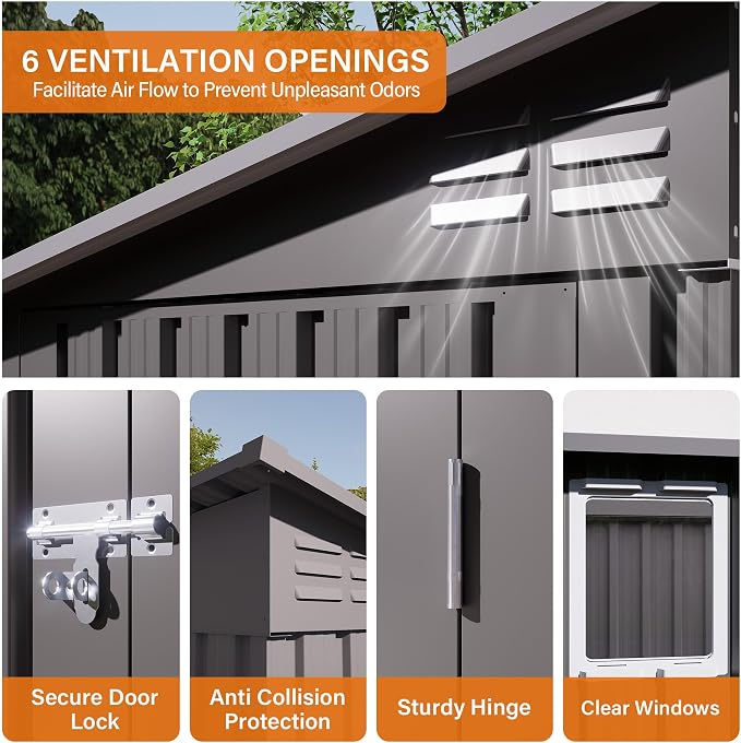 9x4 FT Lean to Shed with Window, Metal Sheds & Outdoor Storage with 6 Vents and - Image 5