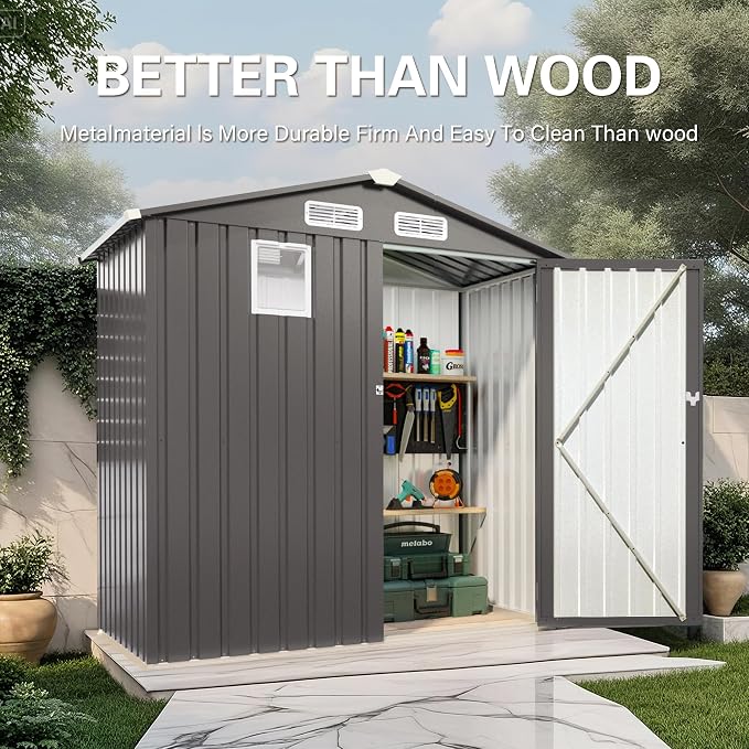 6 x 4 FT Outdoor Storage Metal Shed, Bike Garden Tool Shed - Image 4