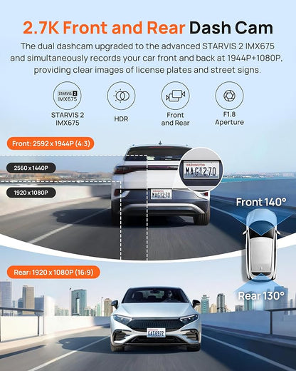 70mai Dash Cam Front and Rear A510, 1944P+1080P - Image 4