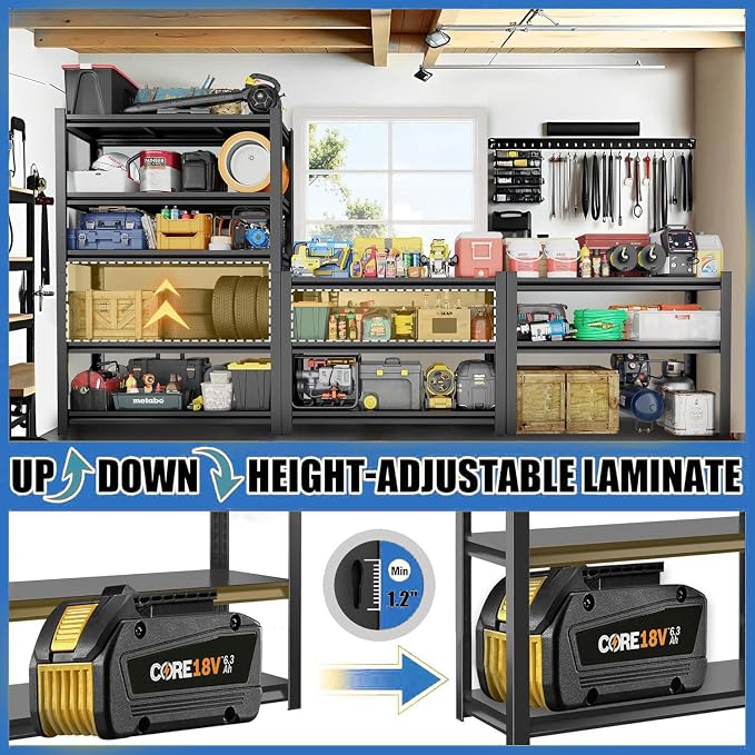 Garage Shelving 3500LBS Storage Shelves 5-Tier Adjustable Metal Shelving Units - Image 4
