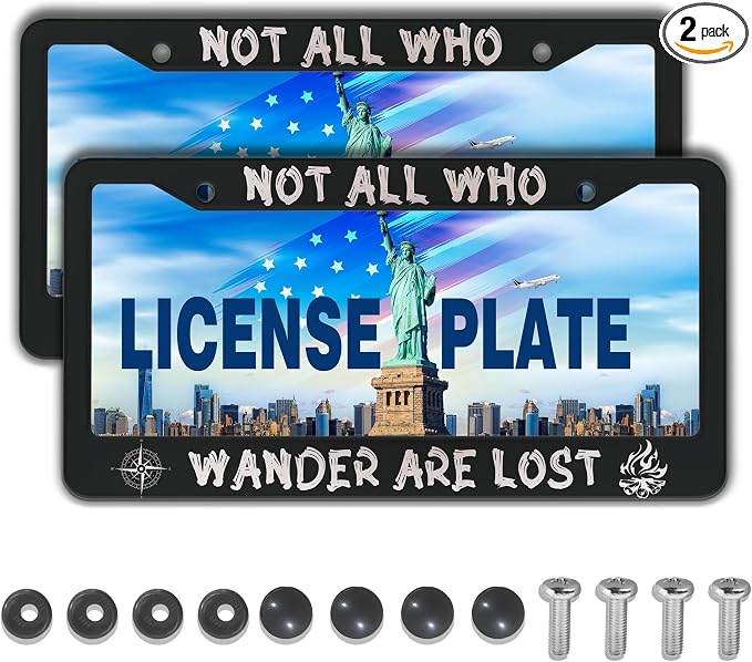 License Plate Holder Black and White License Plate Frames Not All Who Wander by Unknown