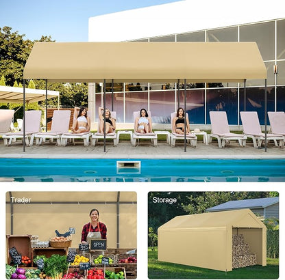 Carport, 10‘ x 20’ Heavy Duty Portable Garage All-Season Car Canopy w/Removable - Image 7