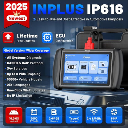 XTOOL InPlus IP616 V2.0 OBD2 Scanner Diagnostic Tool, Lifetime Update Scan Tool - Image 2