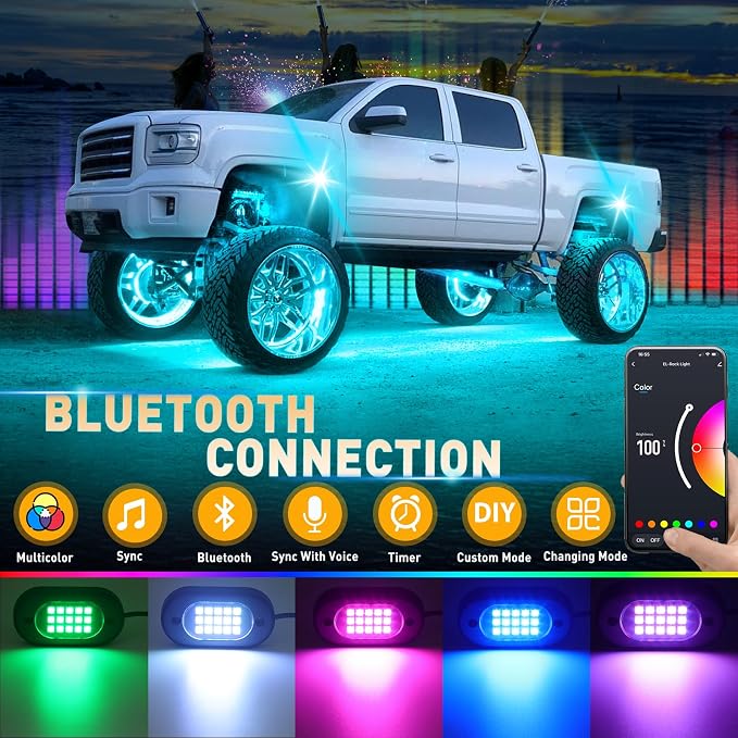 Honalia Rock Lights for Trucks 14 pods, RGB Truck Rock Lights - Image 2