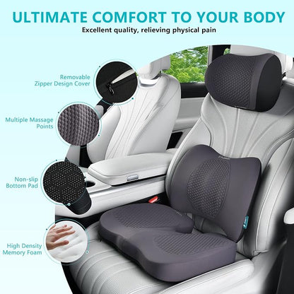 FLORICH 3 PCS Seat Cushion for Carseat Lumbar Support Pillow Car Neck Headrest - Image 3