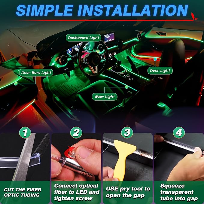 MICTUNING Car LED Interior Strip Light, 10 in 1 RGB Multicolor - Image 6