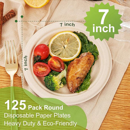 WELLIFE 100% Compostable Paper Plates 7 Inch, Biodegradable Bagasse, - Image 2