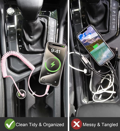 KIYODA USB C to Lightning Cable 3FTfor Car, Coiled iPhone Charger Fast Charging - Image 5