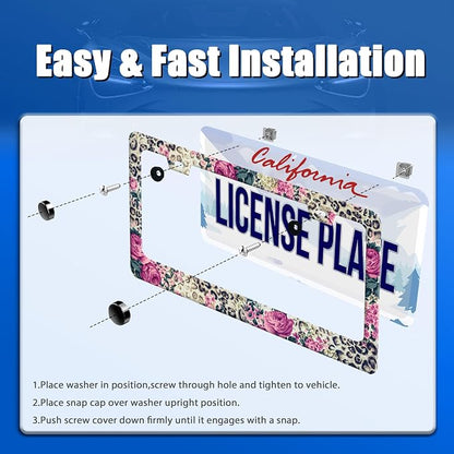 Rose Leopard Print License Plate Frame Vintage Floral License Plate Stainless - Image 3
