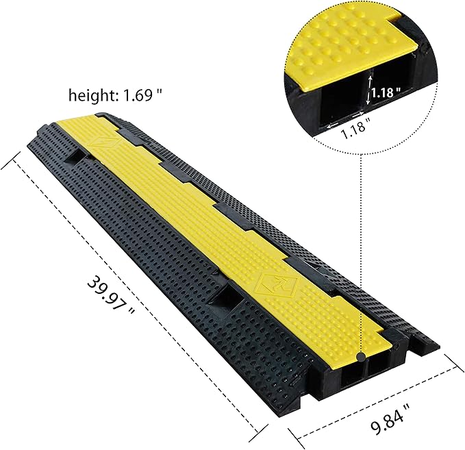 1 Pack Rubber Cable Ramp Hose Cable Protector Ramp 2 Channel 22000Lbs Load - Image 2