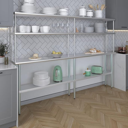 Amgood Stainless Steel Work Table Double Tier Overshelf | Metal Kitchen Prep - Image 5