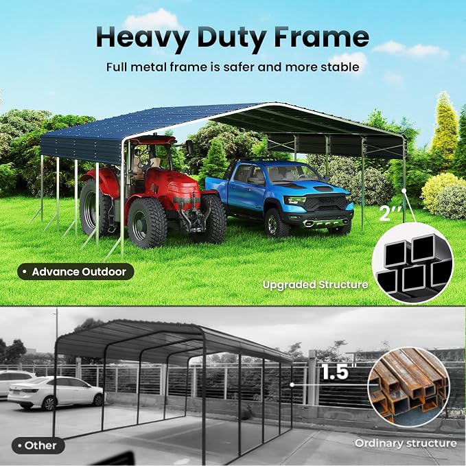 20x20ft Heavy Duty Metal Carport – Outdoor Galvanized Garage, Sturdy Structure - Image 2