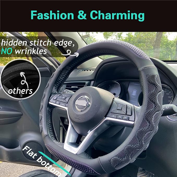PINCTROT D Shaped 14 Inch Small Sized Steering Wheel Cover Great Grip - Image 2