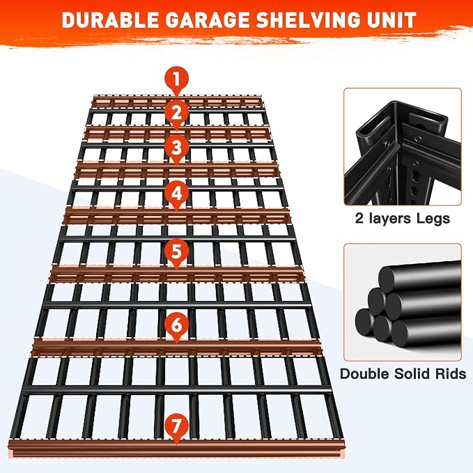 REIBII 48.2''W Garage Shelving Heavy Duty Metal Shelving 3000LBS Storage - Image 6